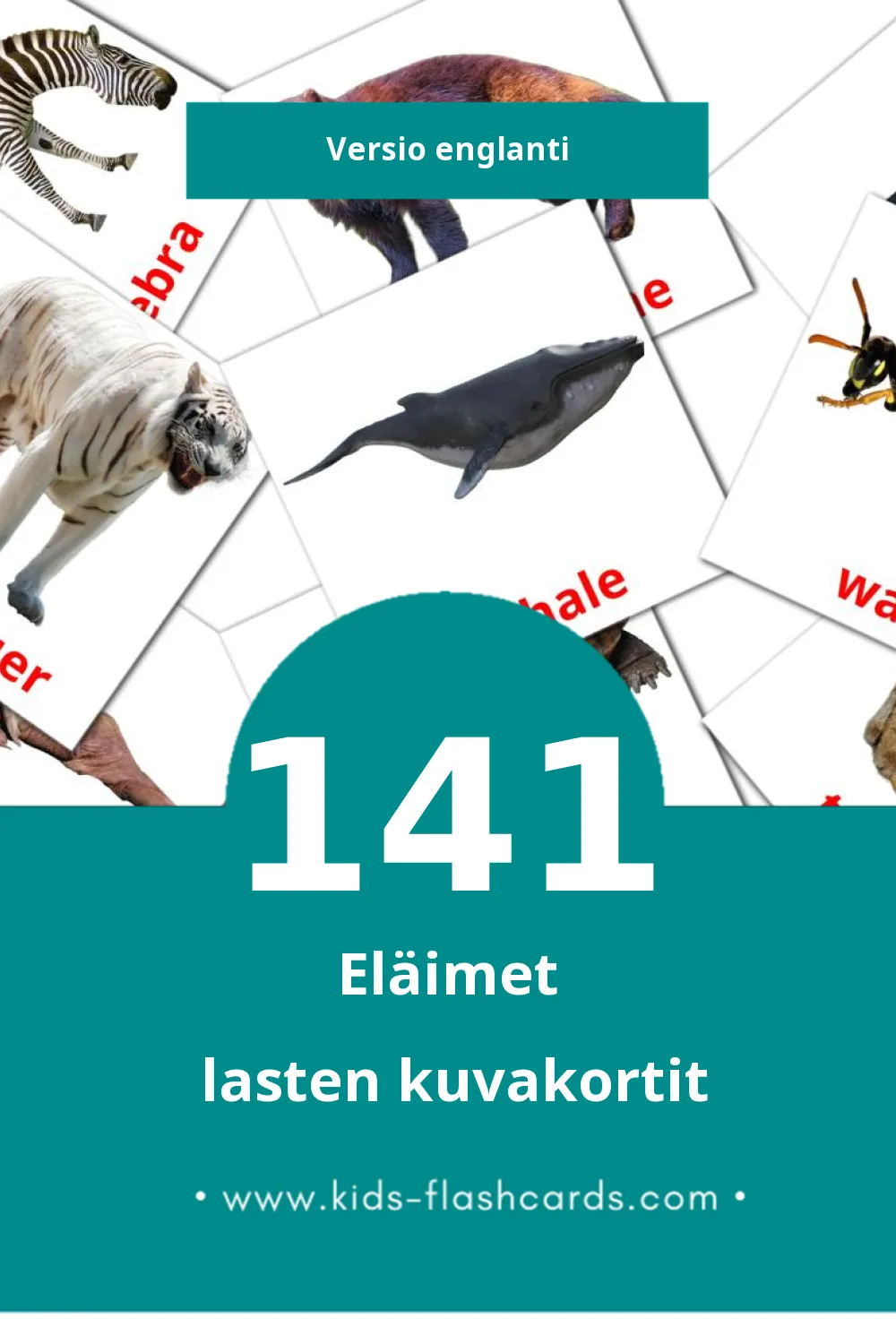 Animals lasten kuvakortit pikkulapsille (141 korttia Englantiksi)