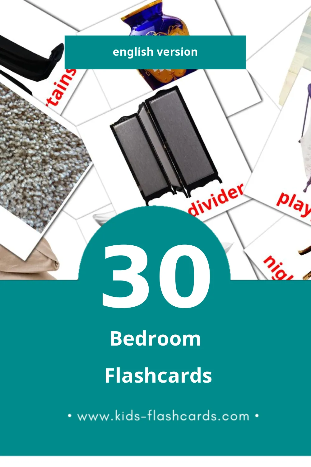 Visual Bedroom Flashcards for Toddlers (30 cards in English)