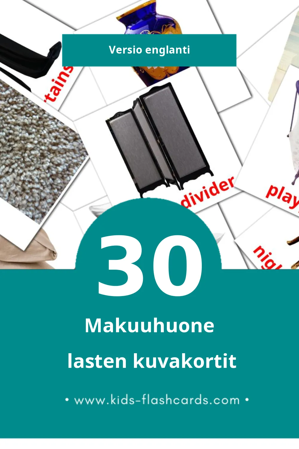 Bedroom lasten kuvakortit pikkulapsille (30 korttia Englantiksi)