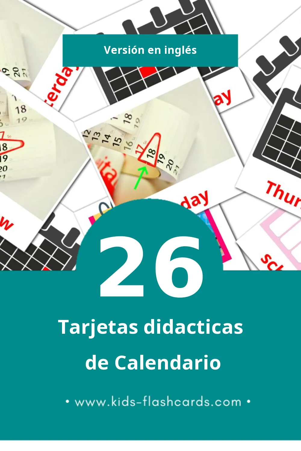 Tarjetas visuales de Calendar para niños pequeños (26 tarjetas en Inglés)