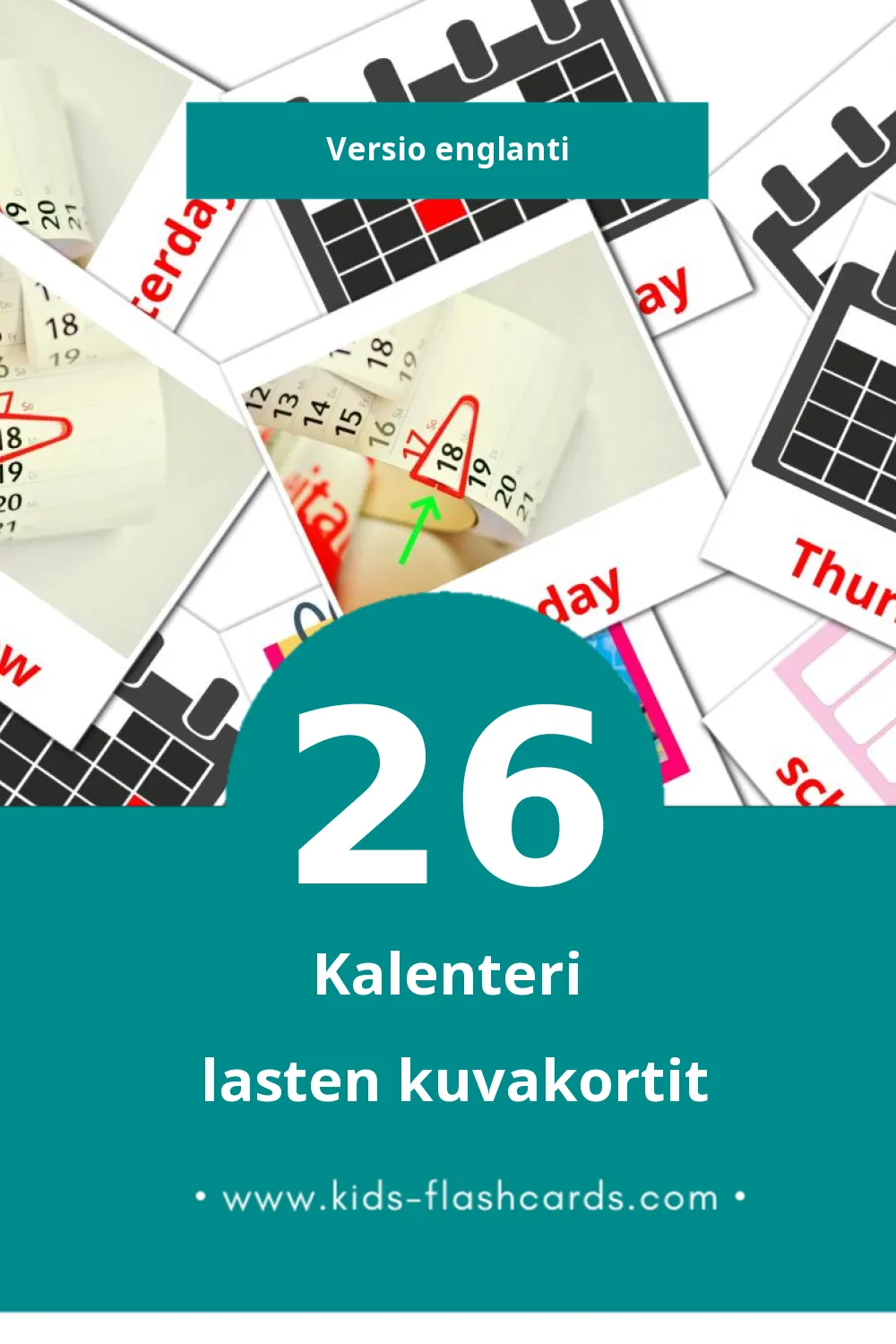 Calendar lasten kuvakortit pikkulapsille (26 korttia Englantiksi)