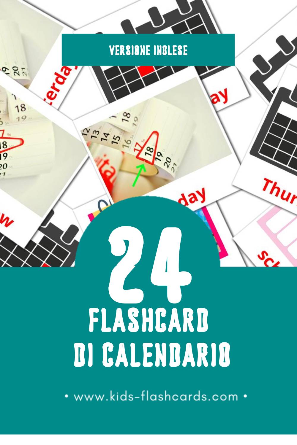 Schede visive sugli Calendar per bambini (24 schede in Inglese)