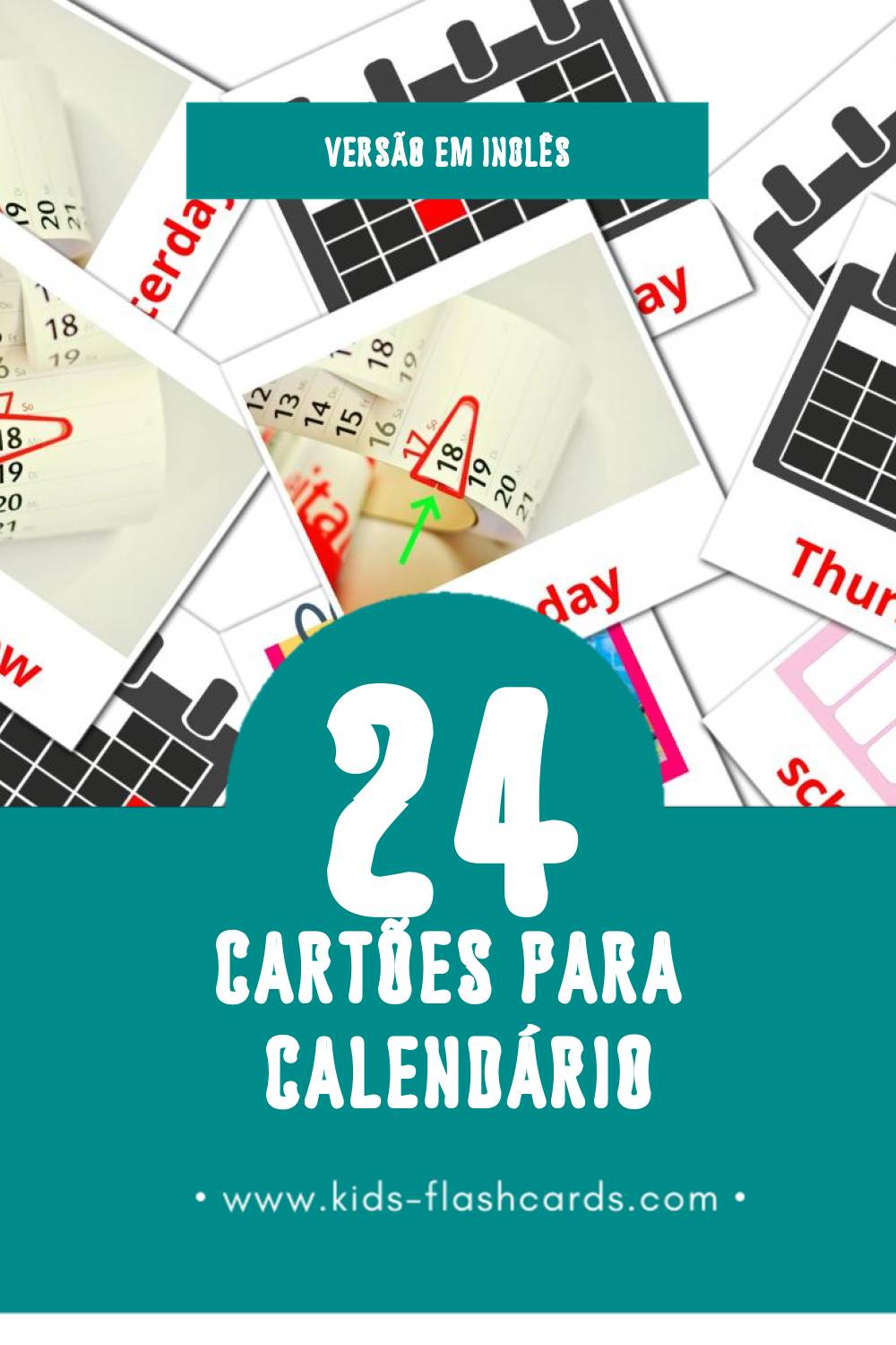 Flashcards de Calendar Visuais para Toddlers (24 cartões em Inglês)