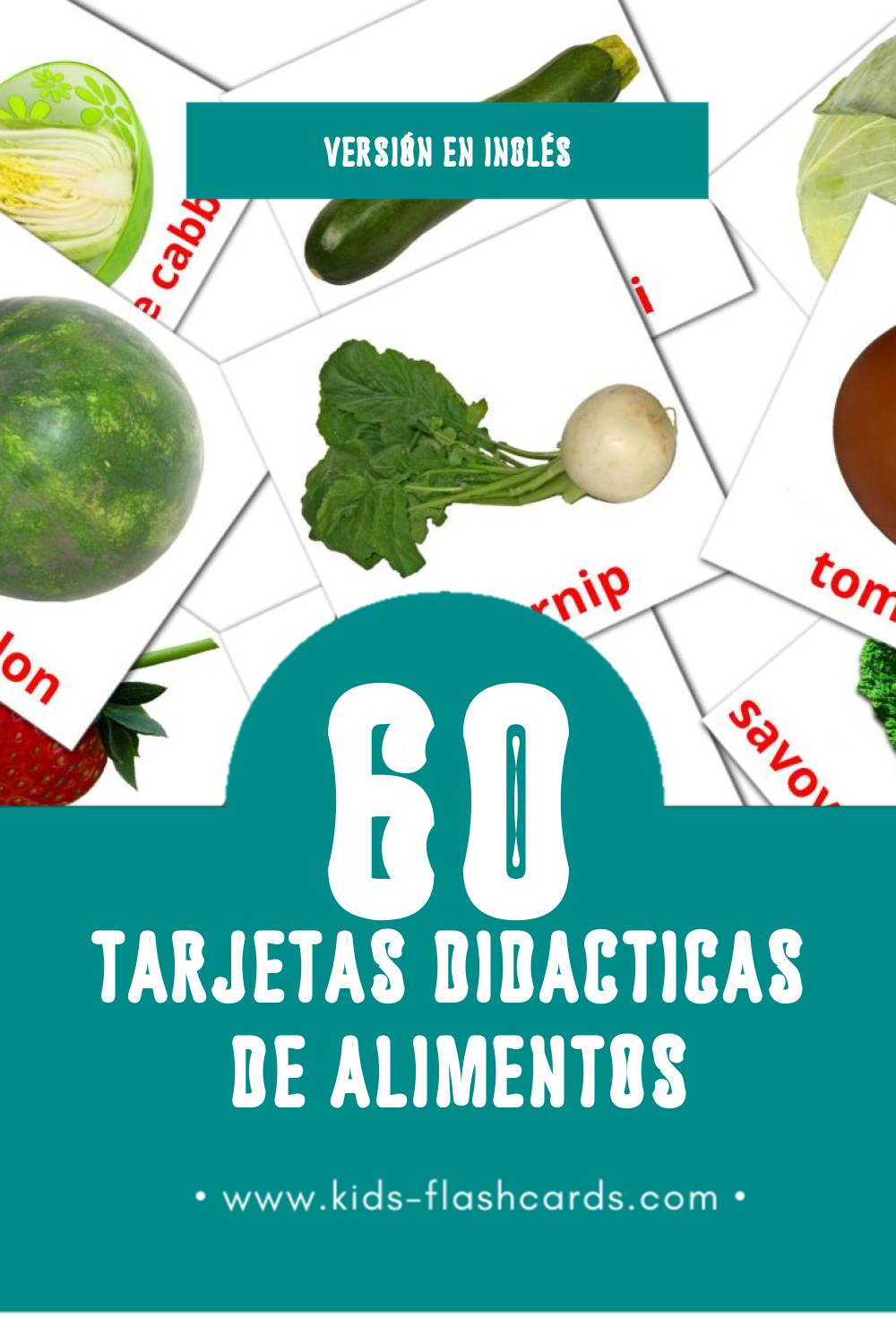 Tarjetas visuales de Food para niños pequeños (60 tarjetas en Inglés)