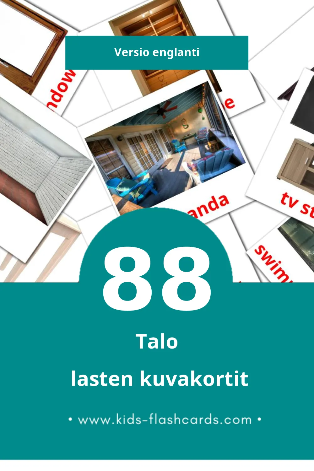 Home lasten kuvakortit pikkulapsille (88 korttia Englantiksi)