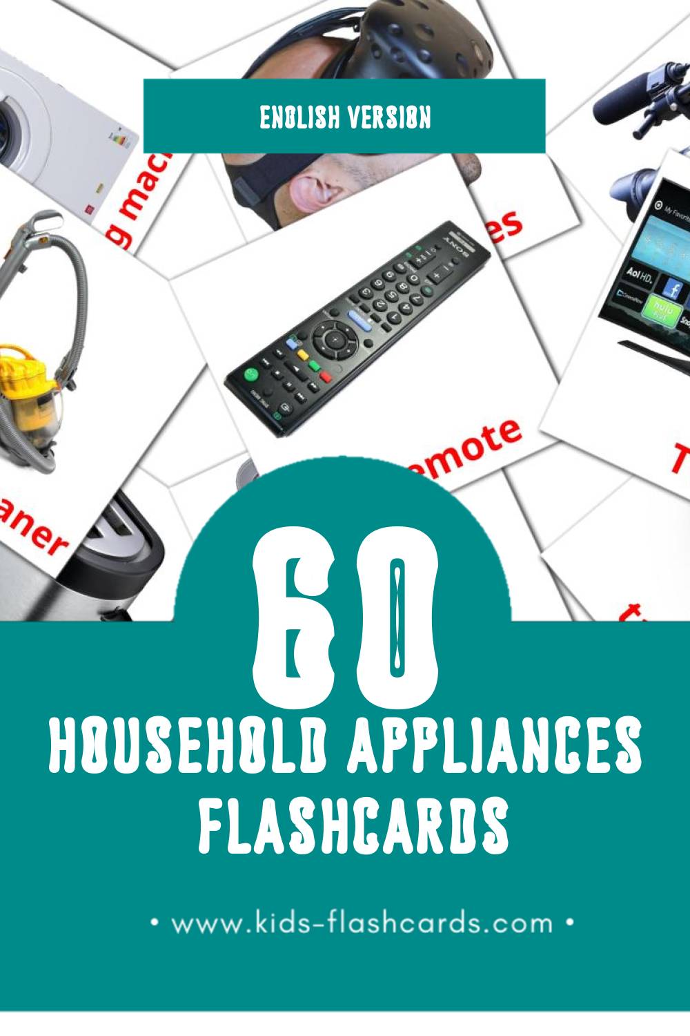 Visual Household Appliances Flashcards for Toddlers (59 cards in English)