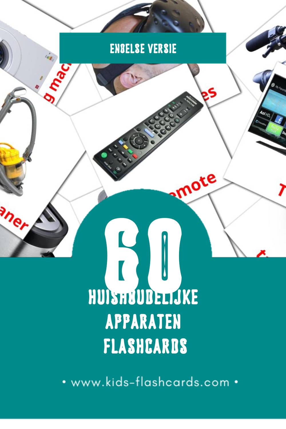Visuele Household Appliances Flashcards voor Kleuters (60 kaarten in het Engels)