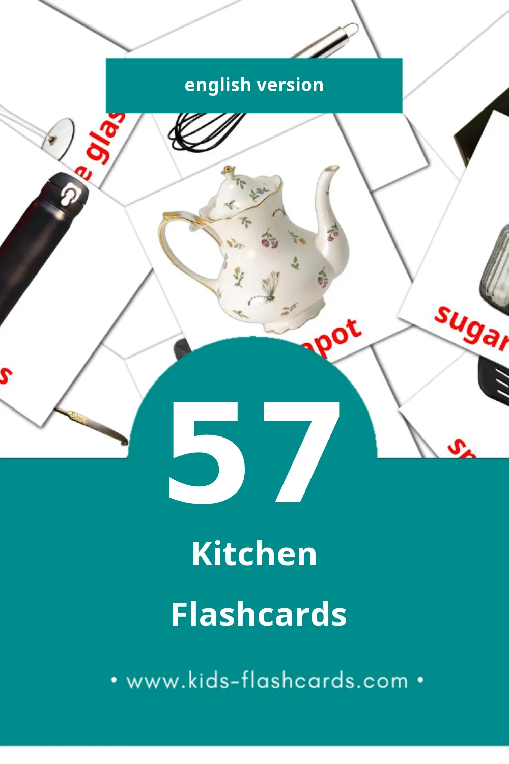 Visual Kitchen Flashcards for Toddlers (57 cards in English)