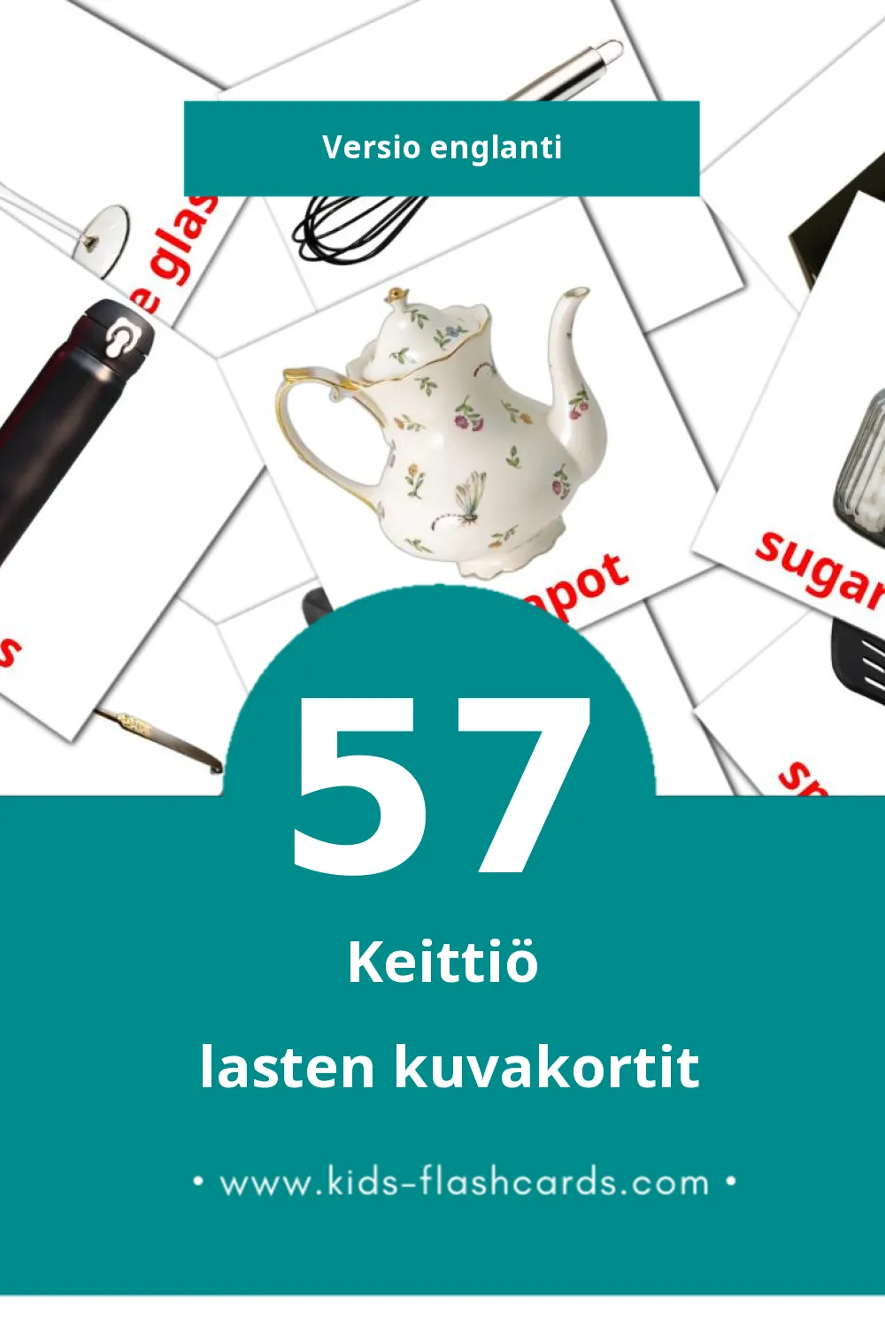 Kitchen lasten kuvakortit pikkulapsille (57 korttia Englantiksi)