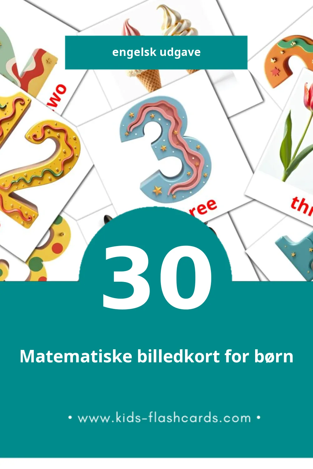 Visuelle billedkort for børn om Math til småbørn (30 kort på Engelsk)