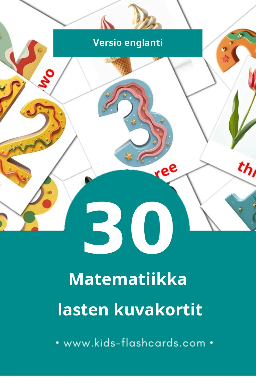 Math lasten kuvakortit pikkulapsille (30 korttia Englantiksi)