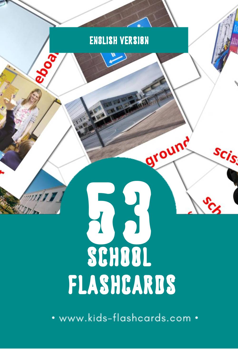 Visual School Flashcards for Toddlers (53 cards in English)
