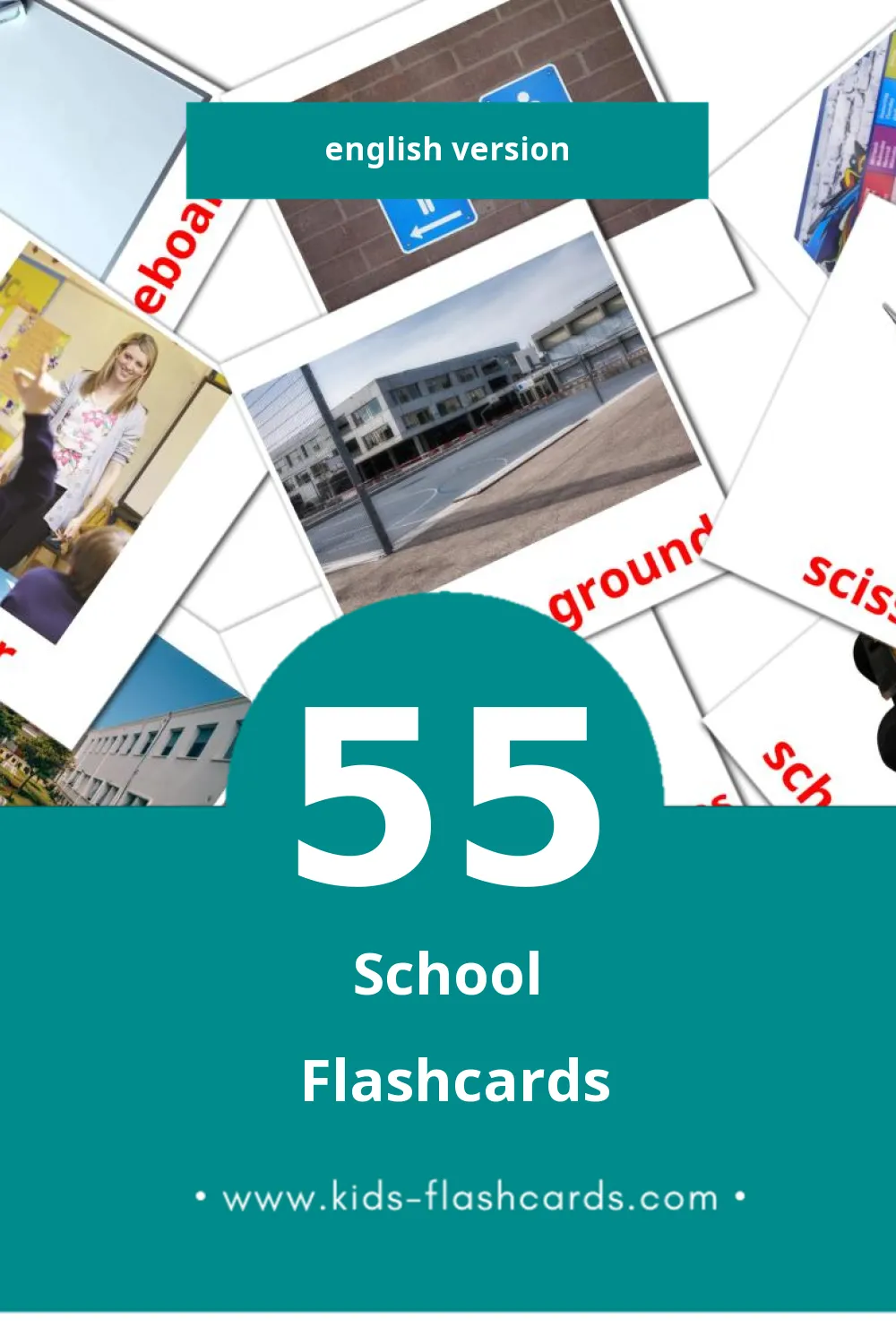 Visual School Flashcards for Toddlers (55 cards in English)