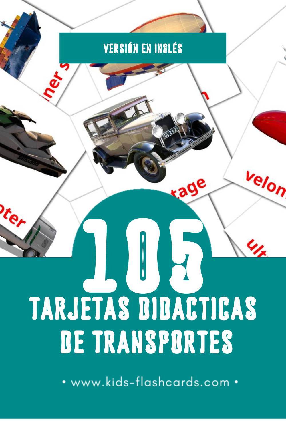 Tarjetas visuales de Transport para niños pequeños (108 tarjetas en Inglés)