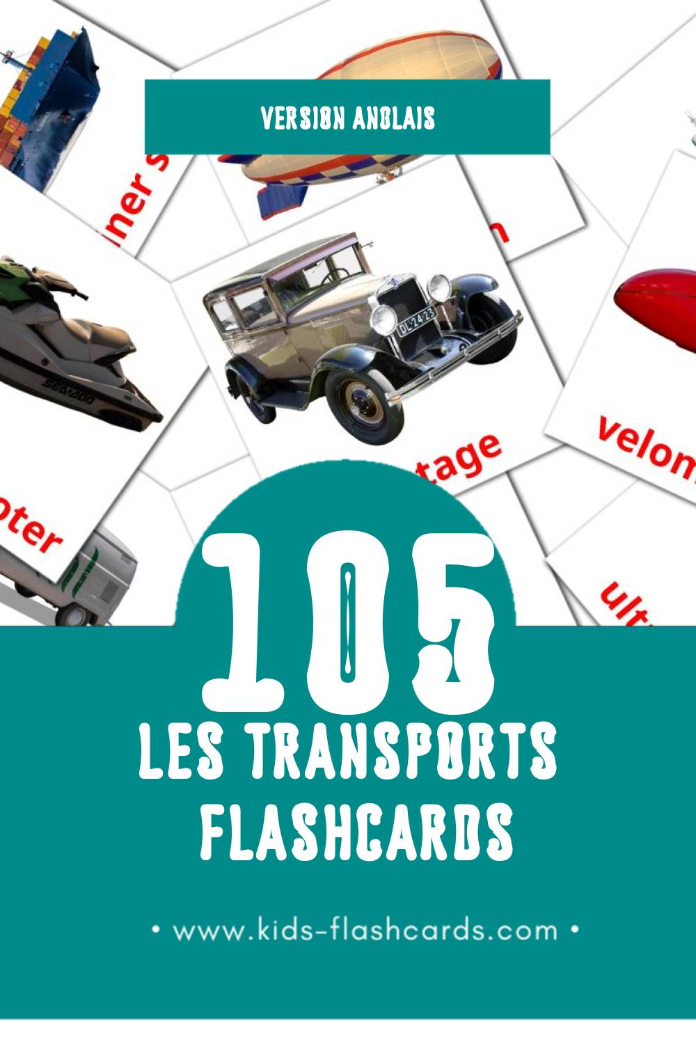 Flashcards Visual Transport pour les tout-petits (108 cartes en Anglais)
