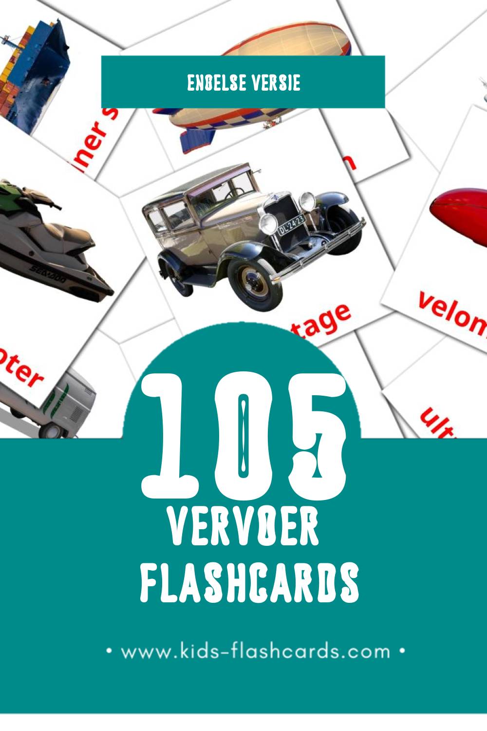 Visuele Transport Flashcards voor Kleuters (105 kaarten in het Engels)