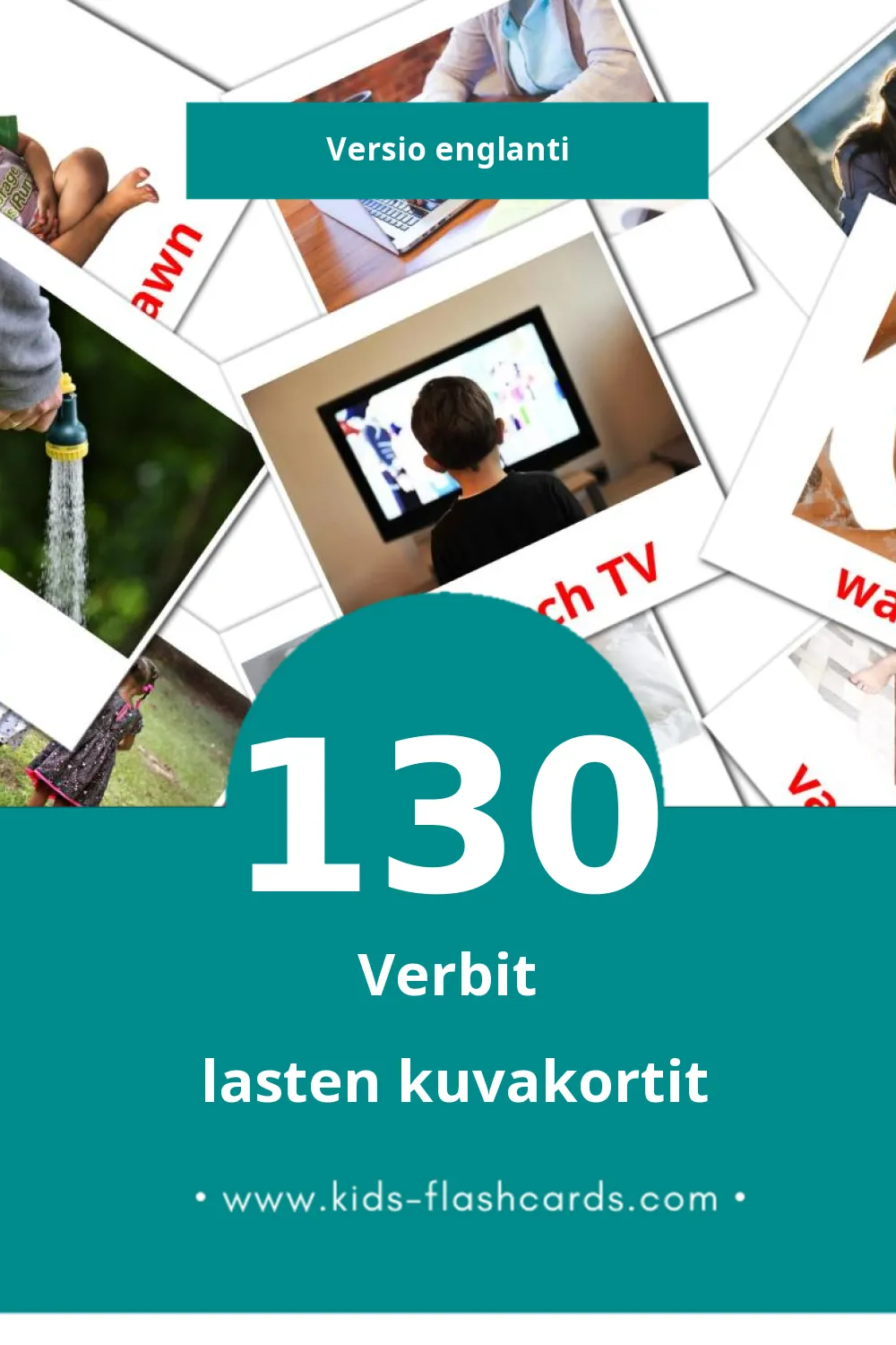 Verbs lasten kuvakortit pikkulapsille (130 korttia Englantiksi)