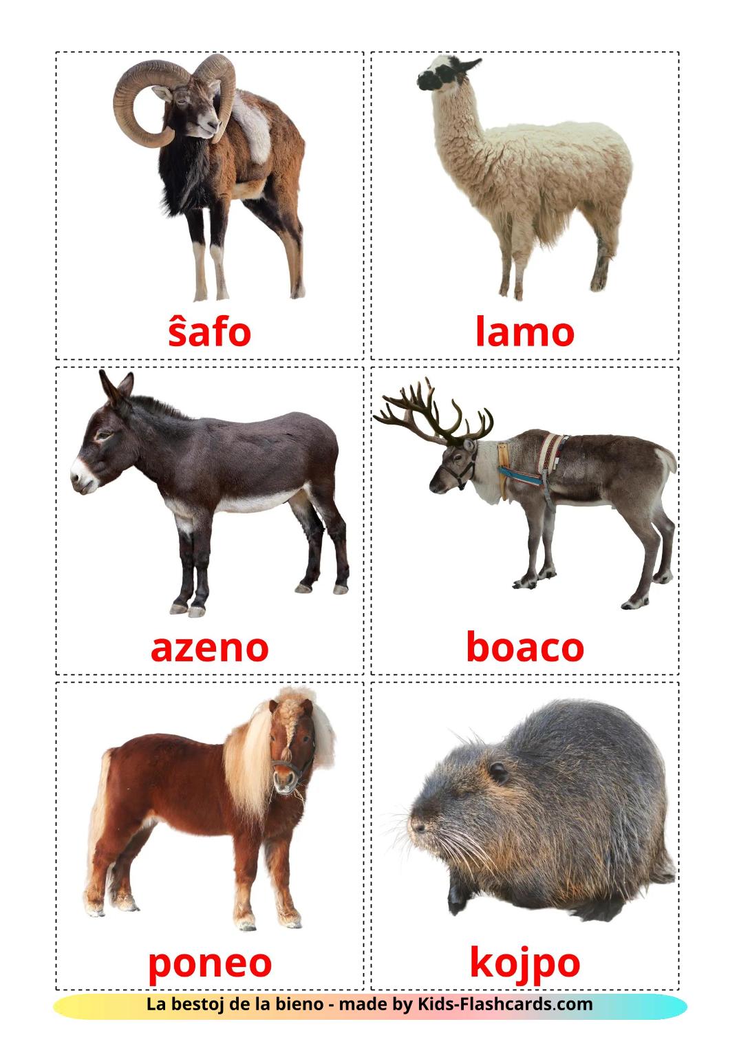 Farm animals - 16 Free Printable esperanto Flashcards