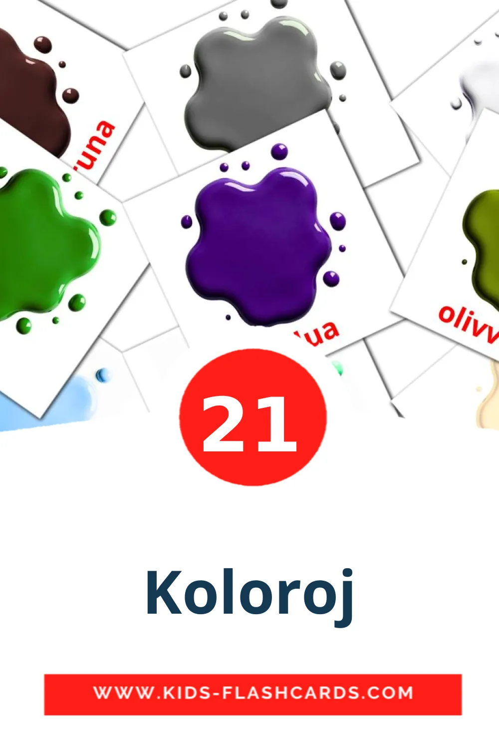 21 Koloroj Picture Cards for Kindergarden in esperanto