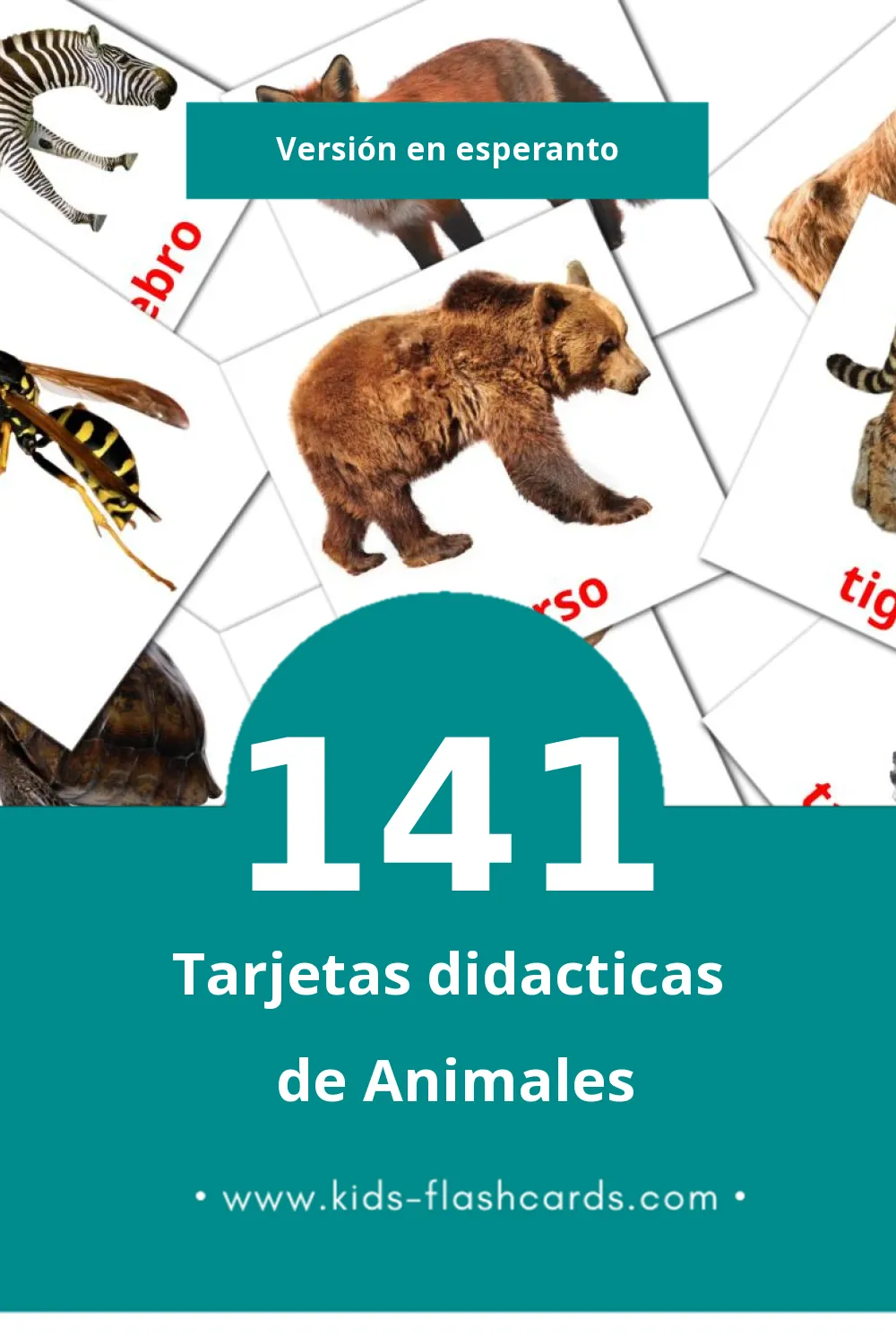 Tarjetas visuales de Bestoj para niños pequeños (141 tarjetas en Esperanto)
