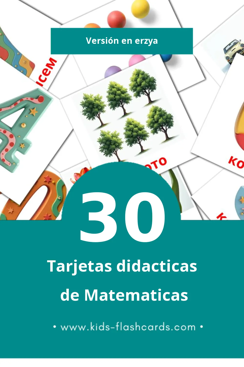 Tarjetas visuales de Математика para niños pequeños (30 tarjetas en Erzya)