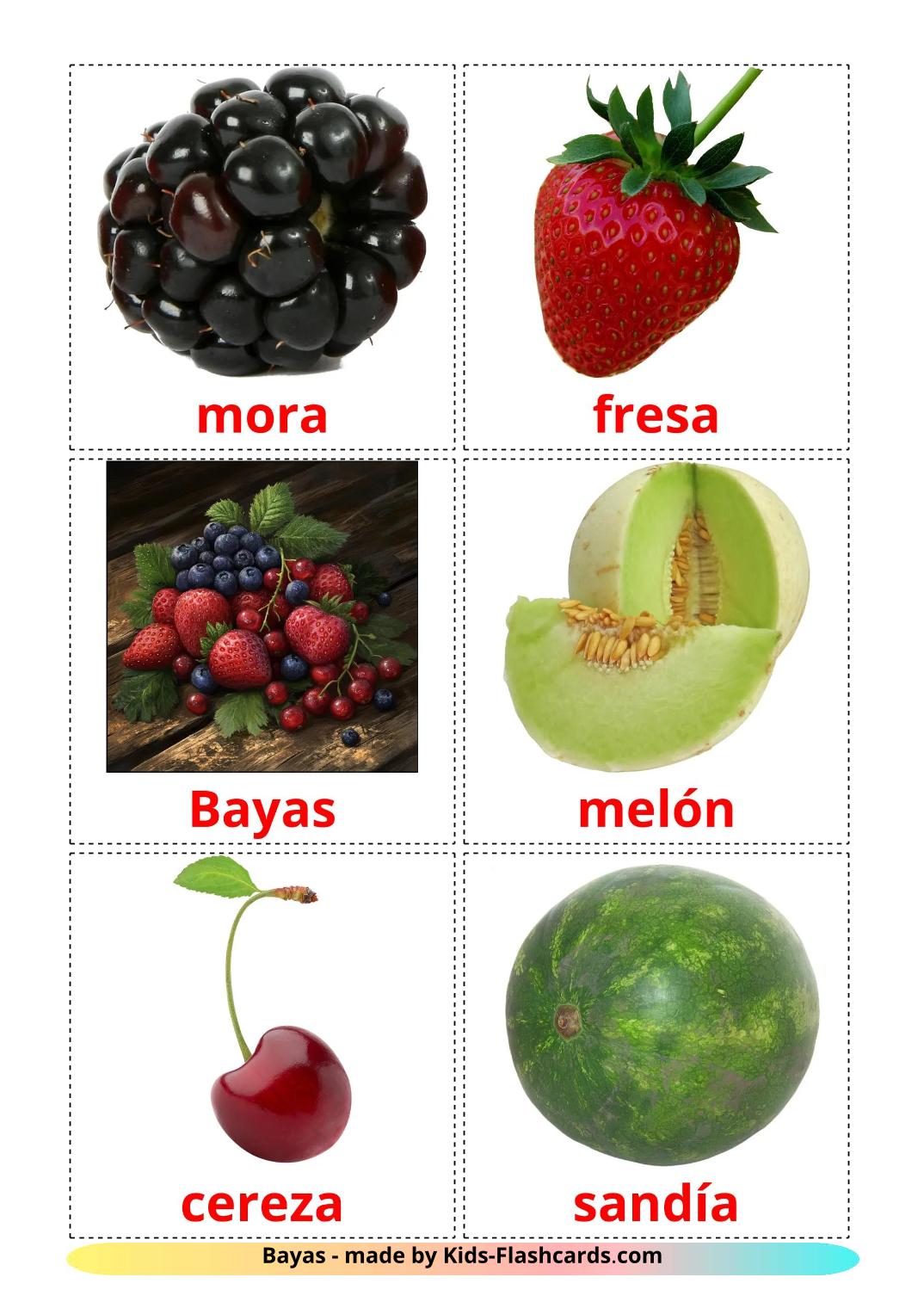 Berries - 12 Free Printable spanish Flashcards 