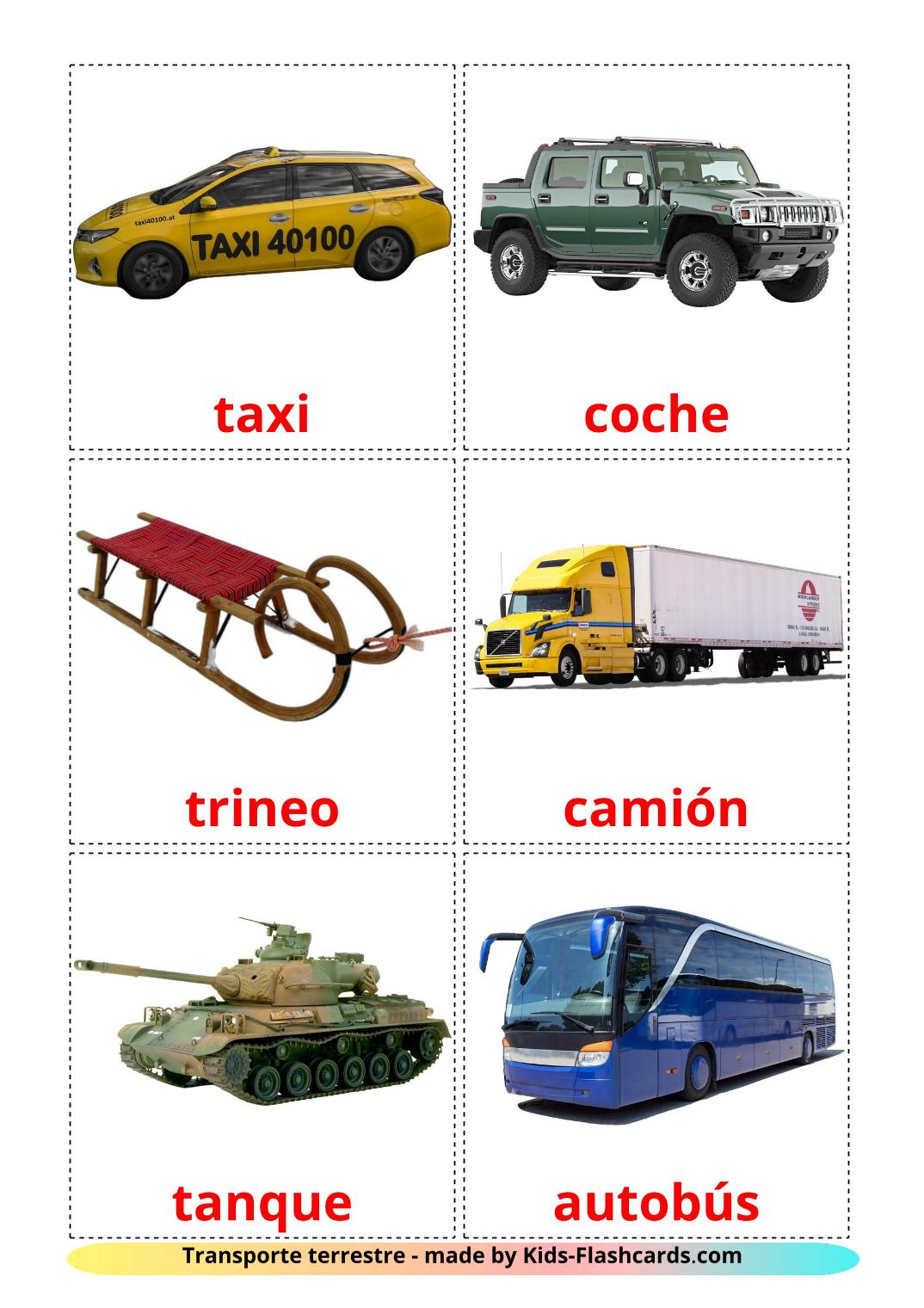 Land transport - 28 Free Printable spanish Flashcards 
