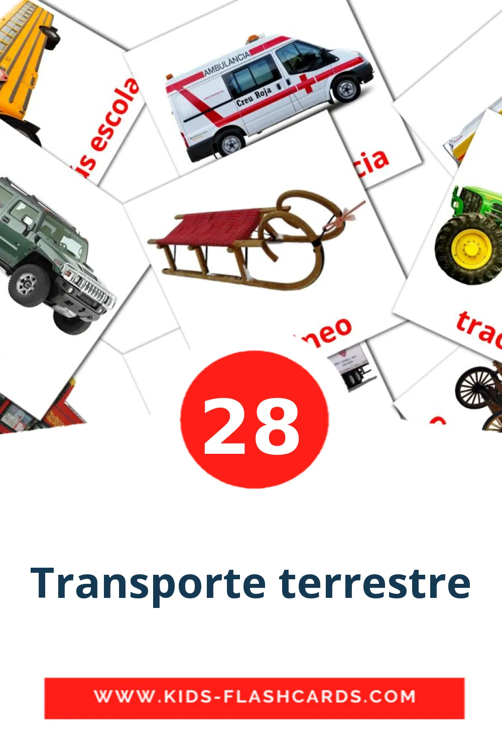 28 cartes illustrées de Transporte terrestre pour la maternelle en espagnol