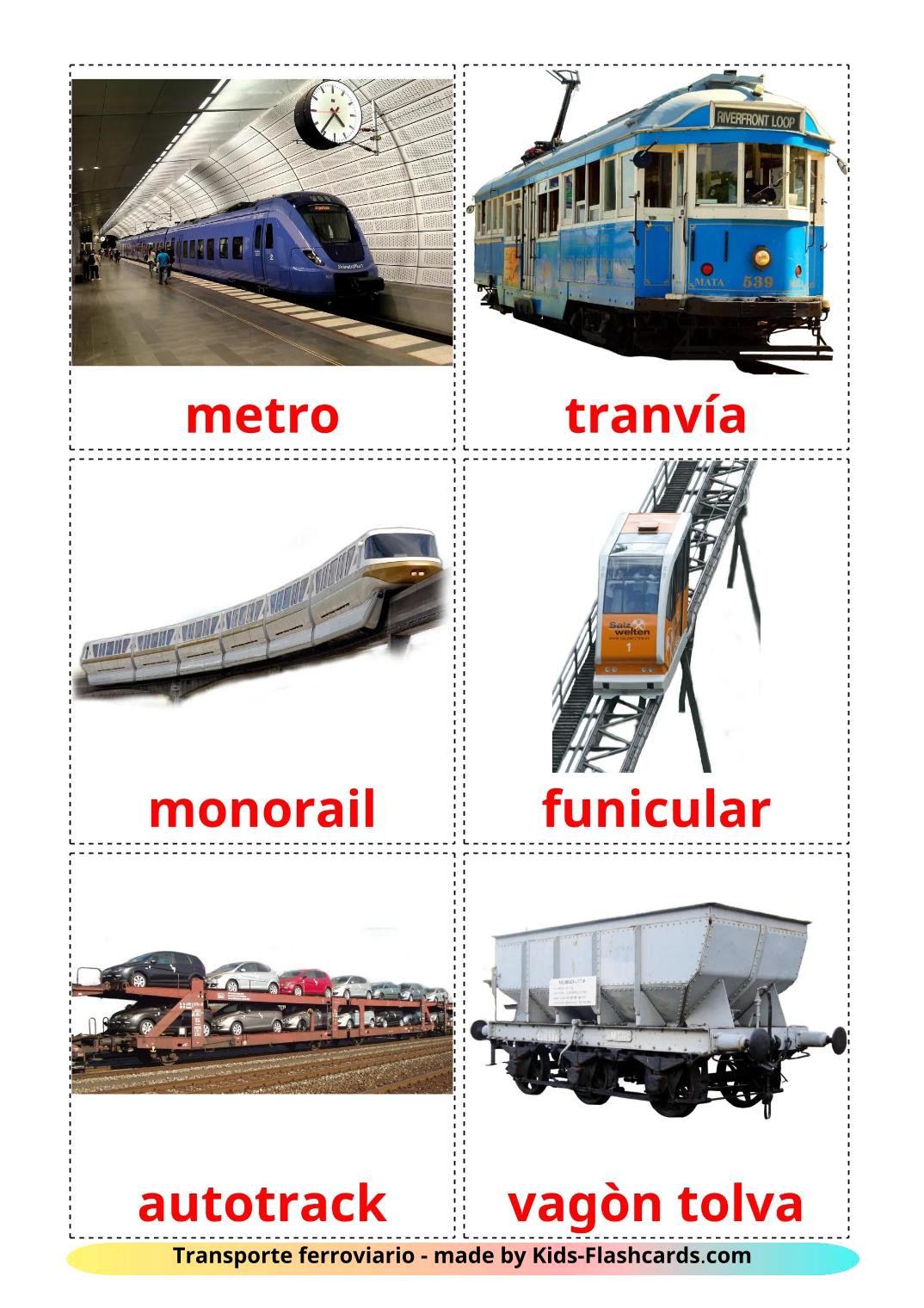 Transporte Ferroviário - 19 Flashcards espanholes gratuitos para impressão