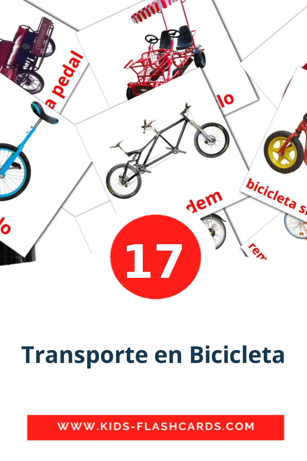 17 cartes illustrées de Transporte en Bicicleta pour la maternelle en espagnol