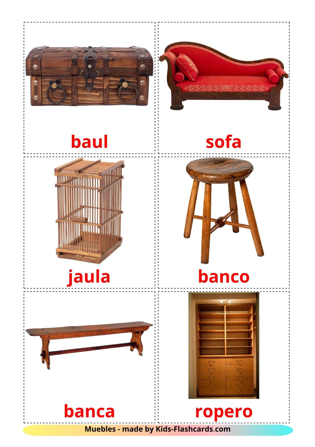 Muebles - 26 fichas de español para imprimir gratis 