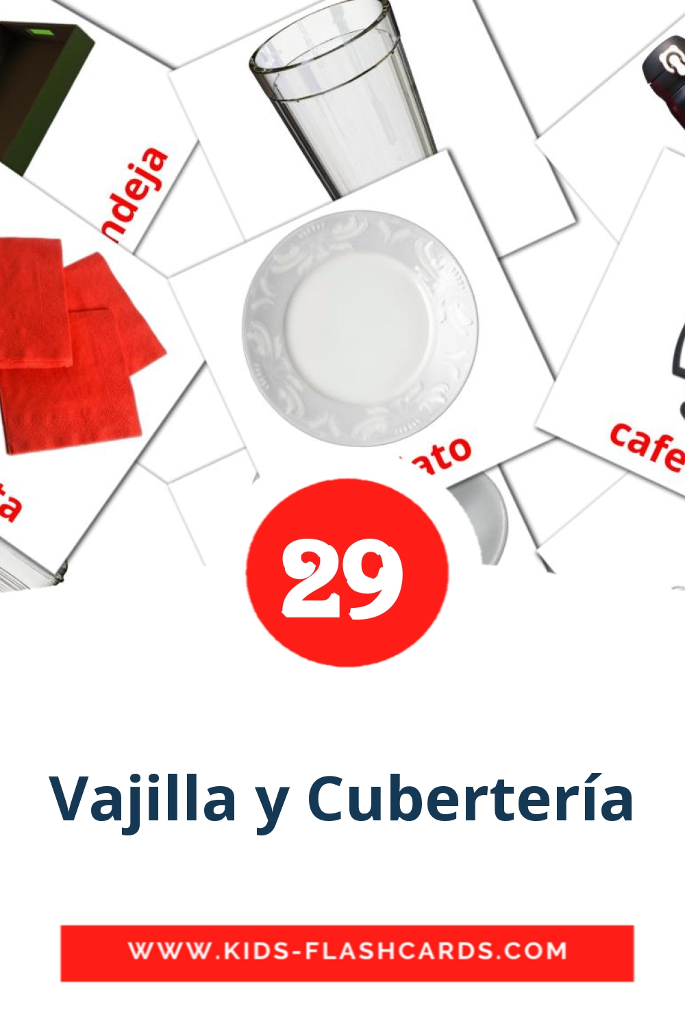 29 Vajilla y Cubertería Picture Cards for Kindergarden in spanish