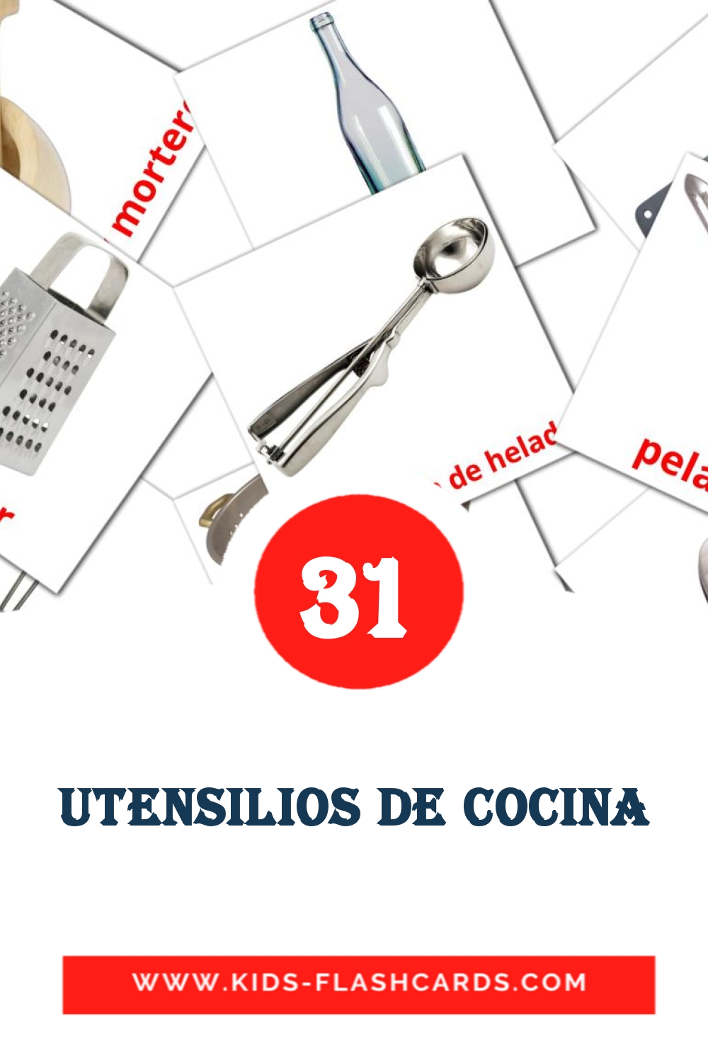 35 tarjetas didacticas de Utensilios de cocina para el jardín de infancia en español