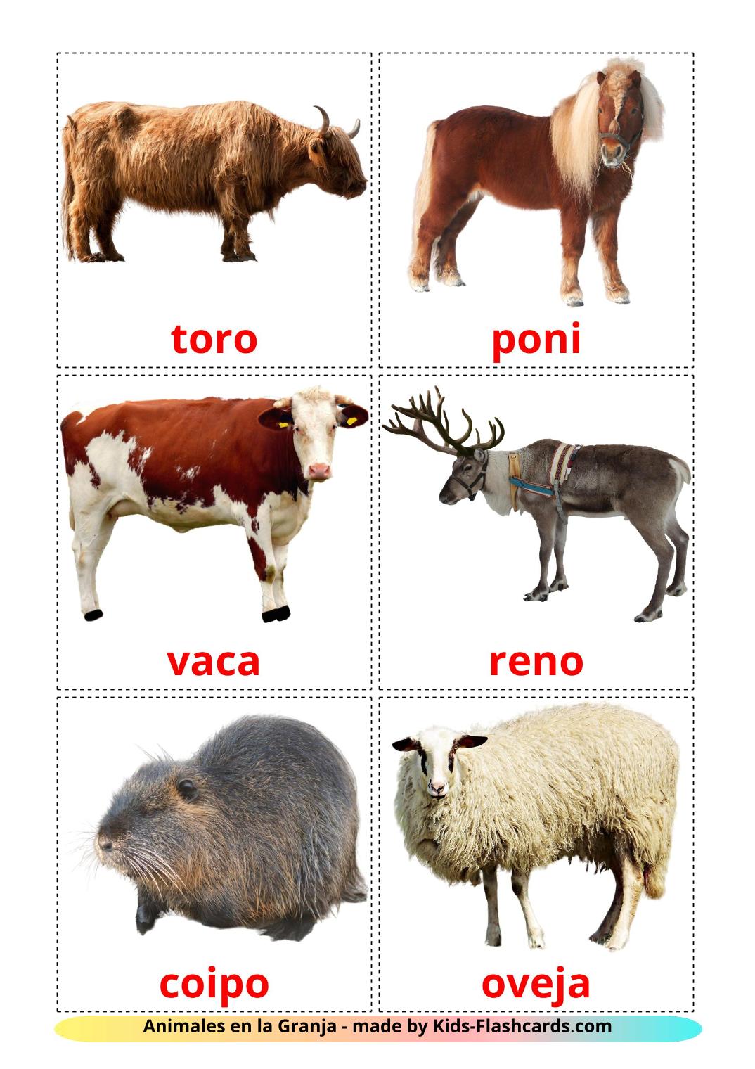 Farm animals - 15 Free Printable spanish Flashcards 