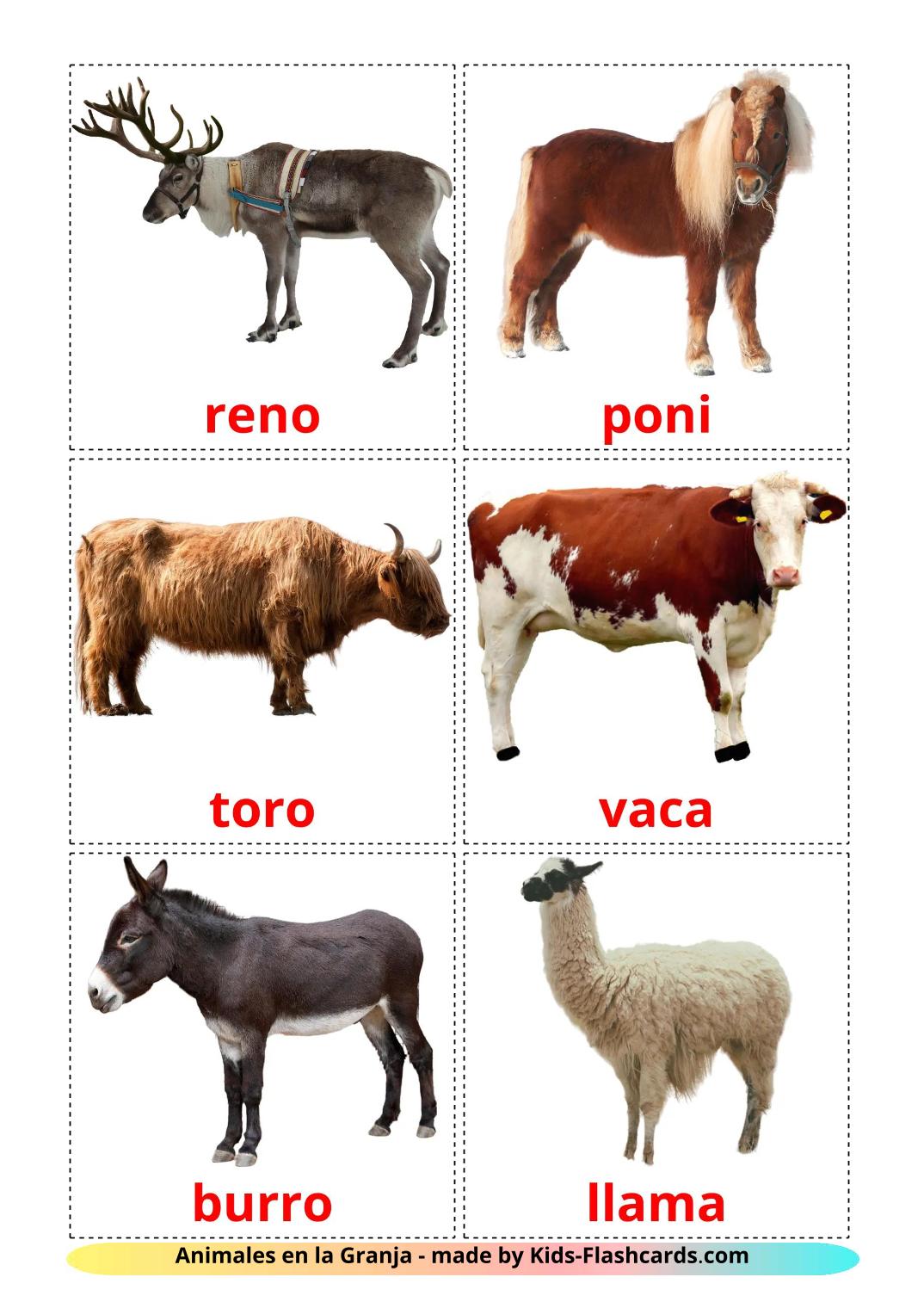 Animais da Fazenda - 16 Flashcards espanholes gratuitos para impressão