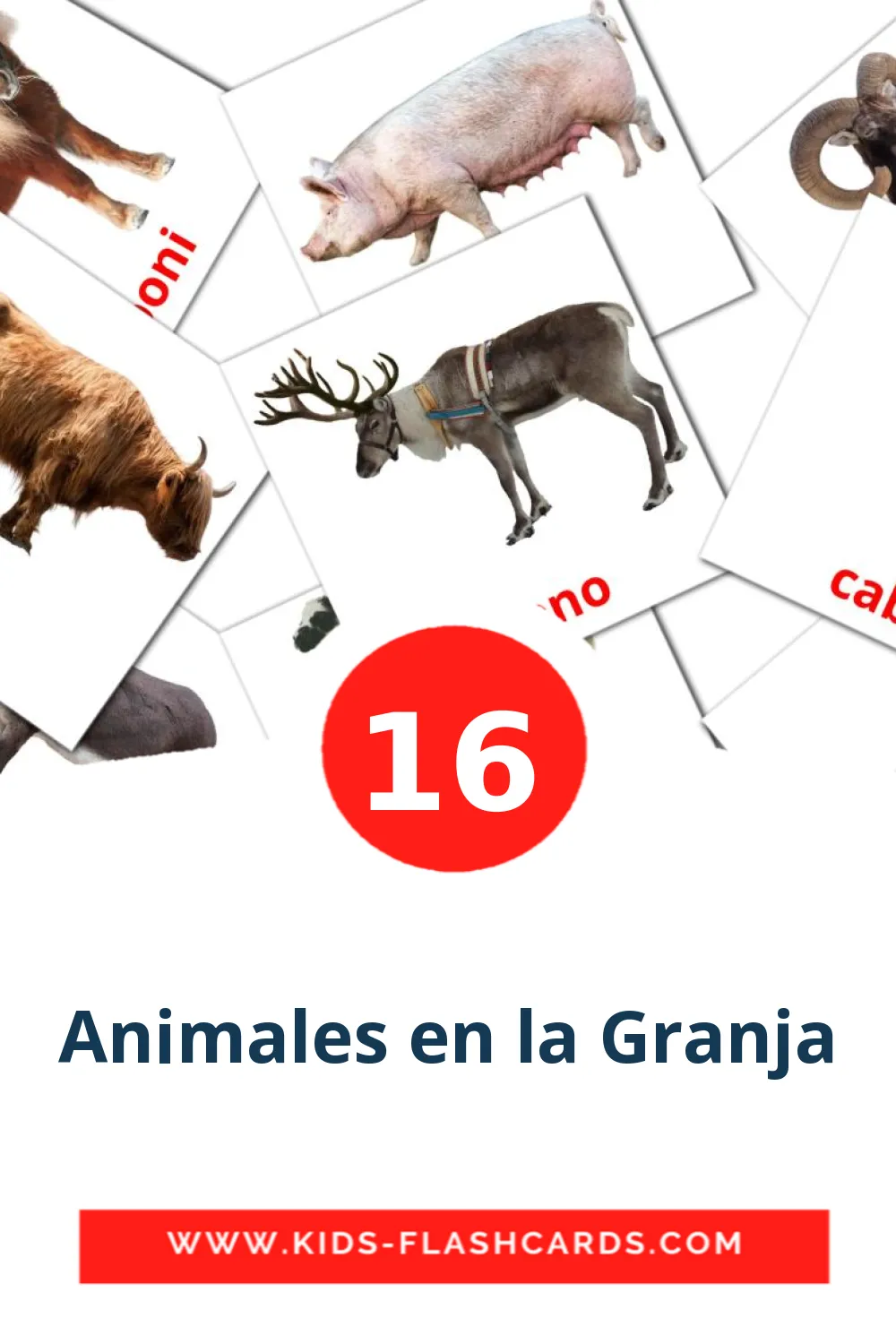 16 Cartões com Imagens de Animales en la Granja para Jardim de Infância em espanhol