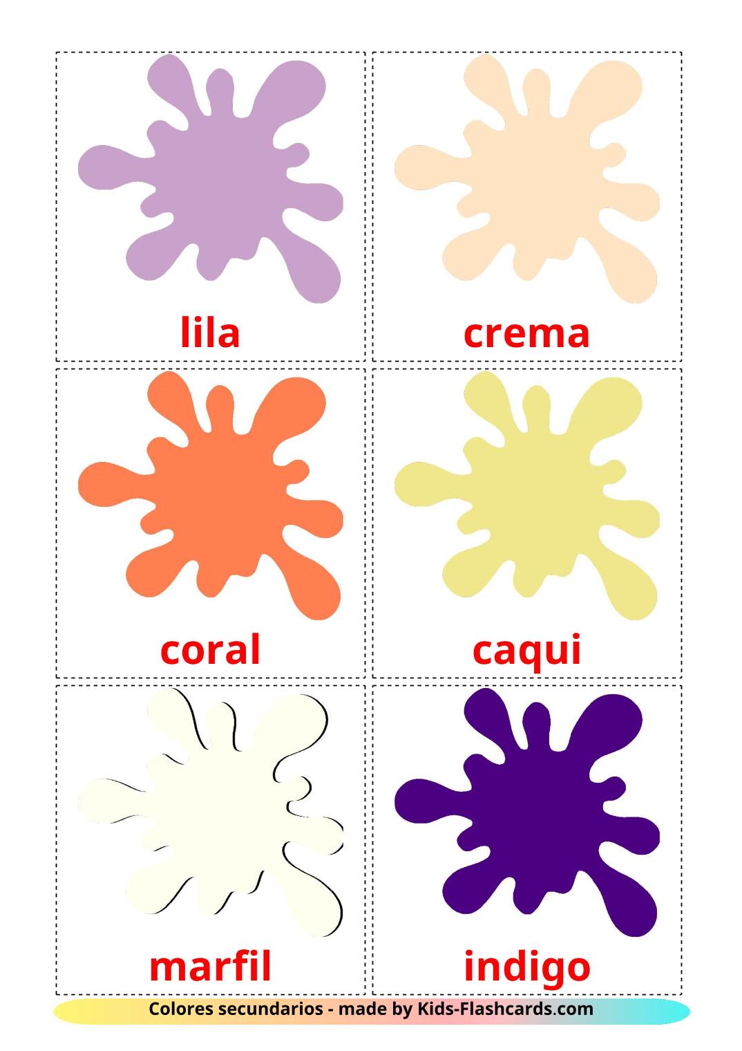 Secondary colors - 20 Free Printable spanish Flashcards 