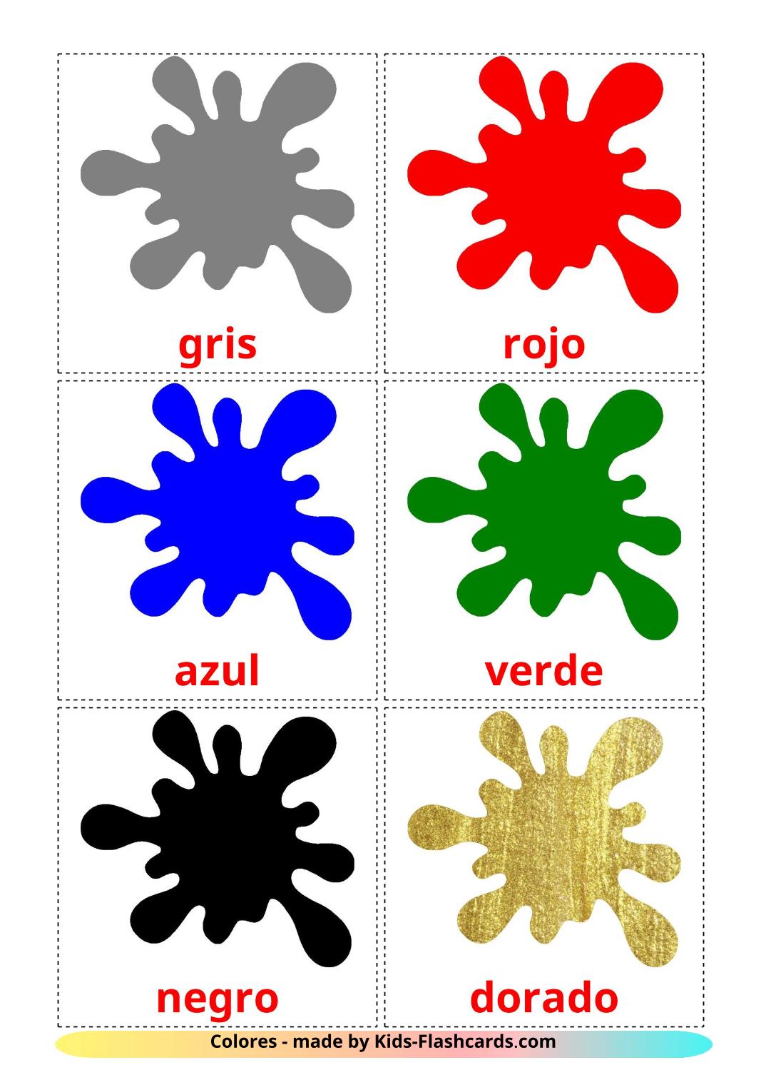 Base colors - 12 Free Printable spanish Flashcards 