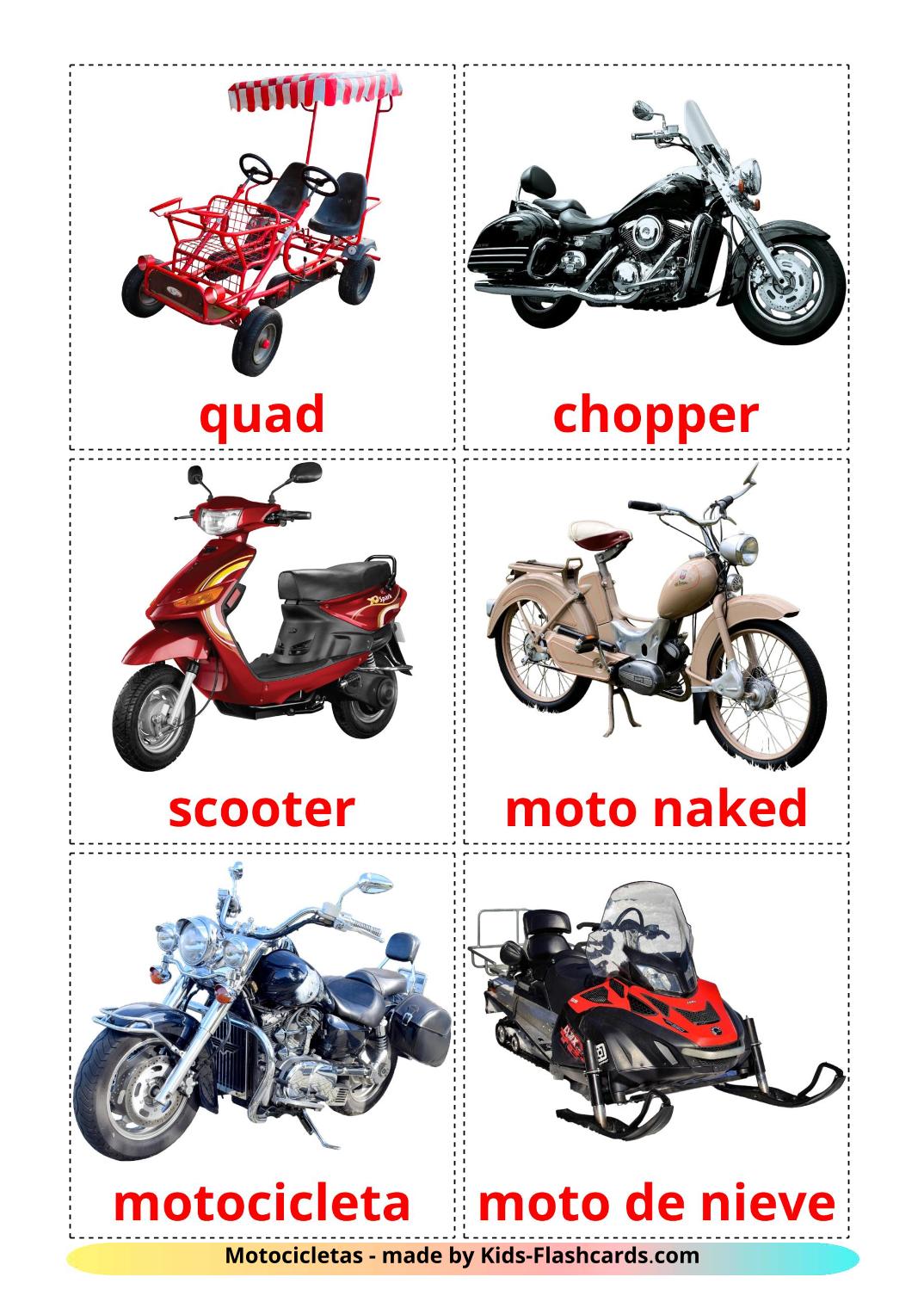 Motorcycles - 14 Free Printable spanish Flashcards 