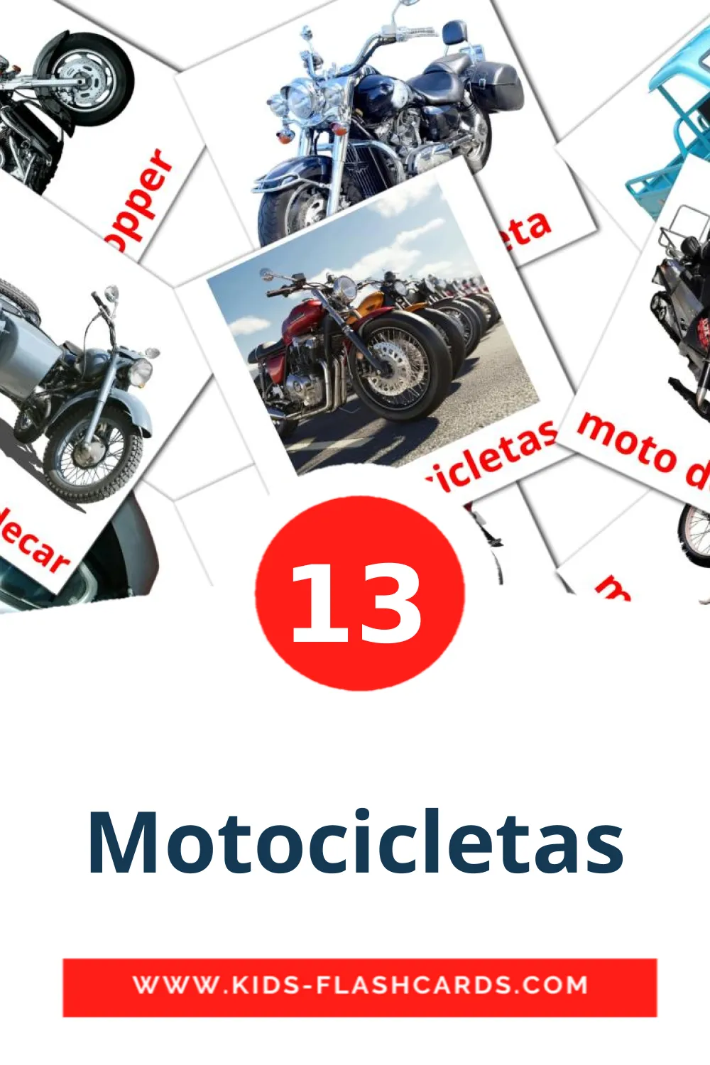 13 tarjetas didacticas de Motocicletas para el jardín de infancia en español