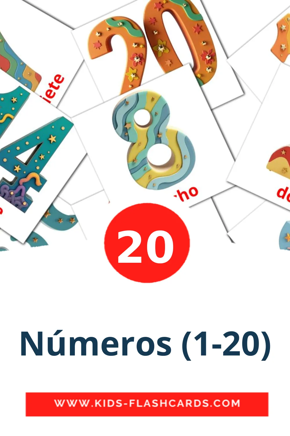 20 Números (1-20) fotokaarten voor kleuters in het spaans