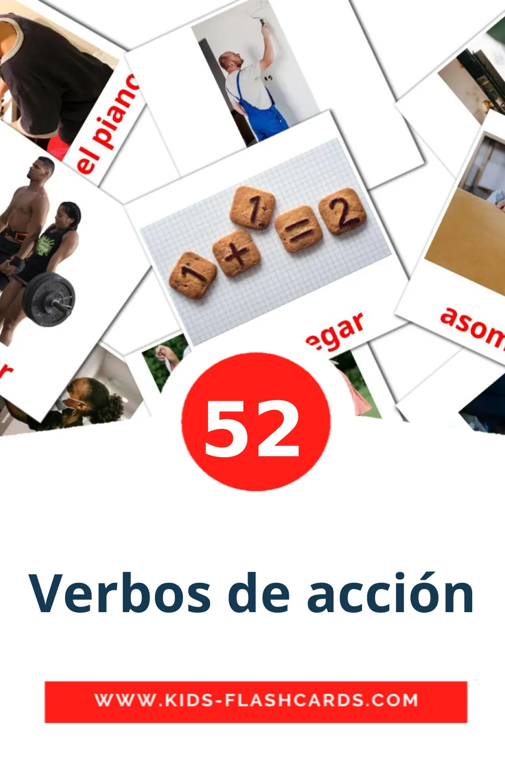 52 cartes illustrées de Verbos de acción pour la maternelle en espagnol