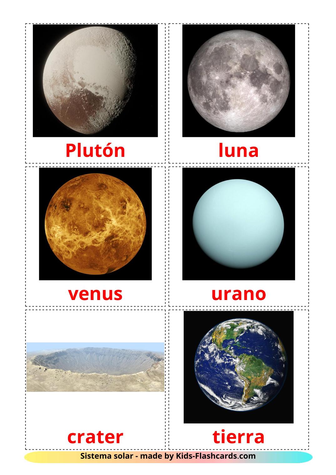 Solar System - 20 Free Printable spanish Flashcards 