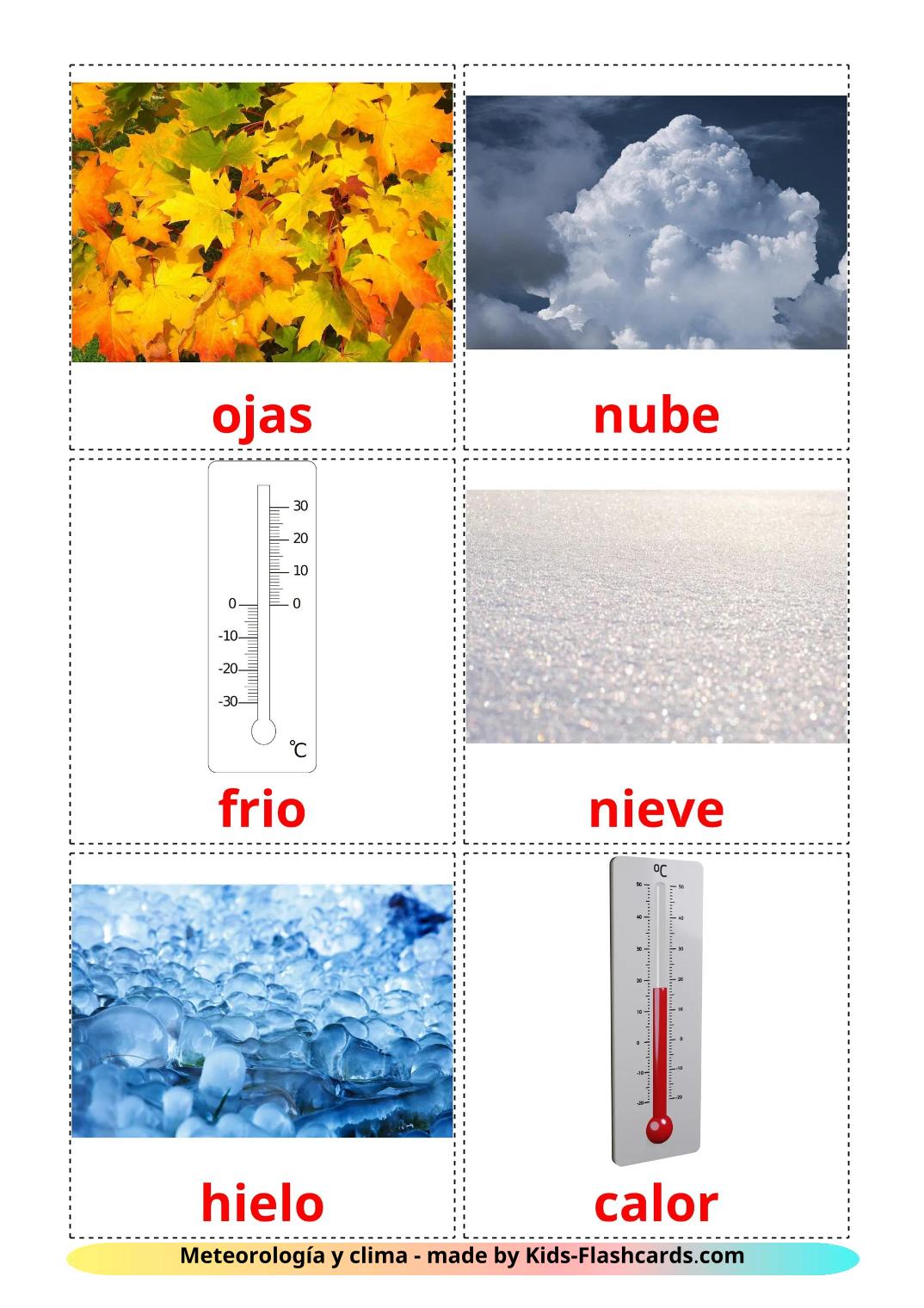 Météo - 32 Flashcards espagnol imprimables gratuitement