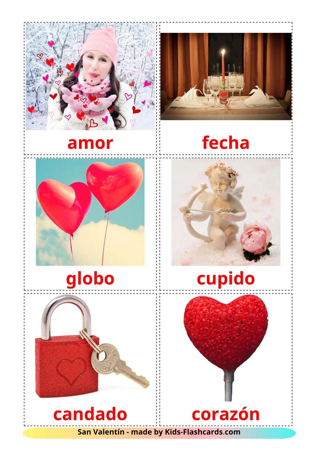 San Valentino - 19 flashcards spagnolo stampabili gratuitamente