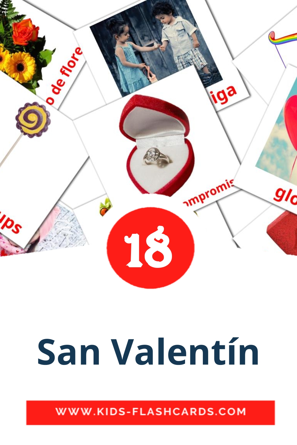 18 cartes illustrées de San Valentín  pour la maternelle en espagnol