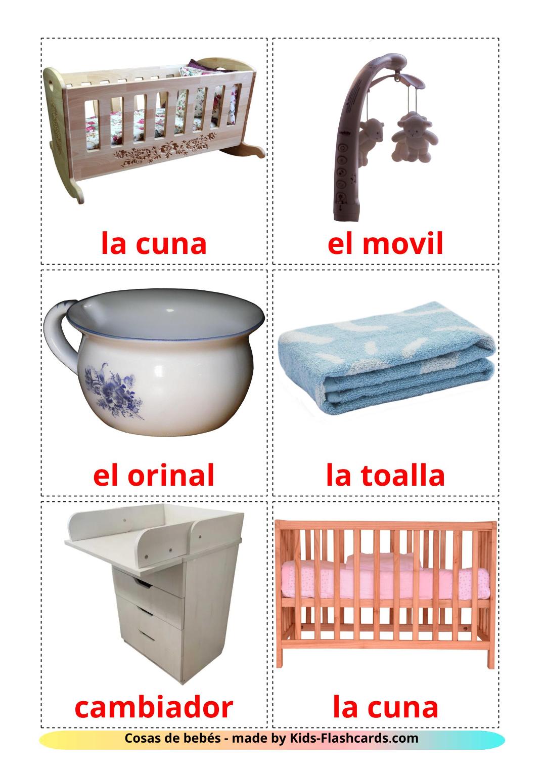 Baby things - 20 Free Printable spanish Flashcards 