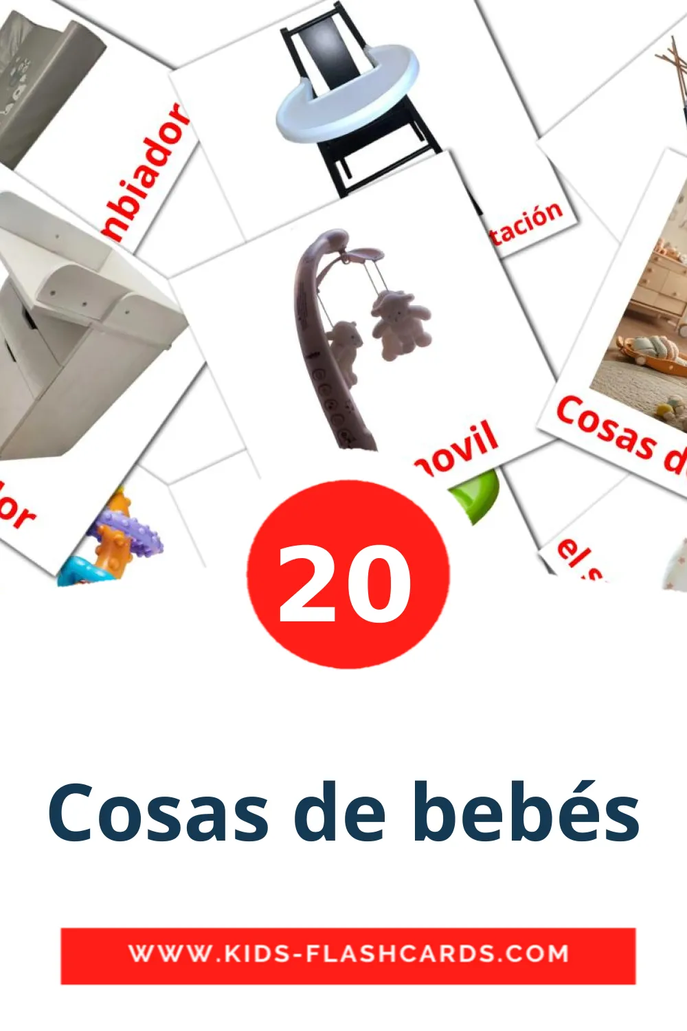 20 tarjetas didacticas de Cosas de bebés para el jardín de infancia en español