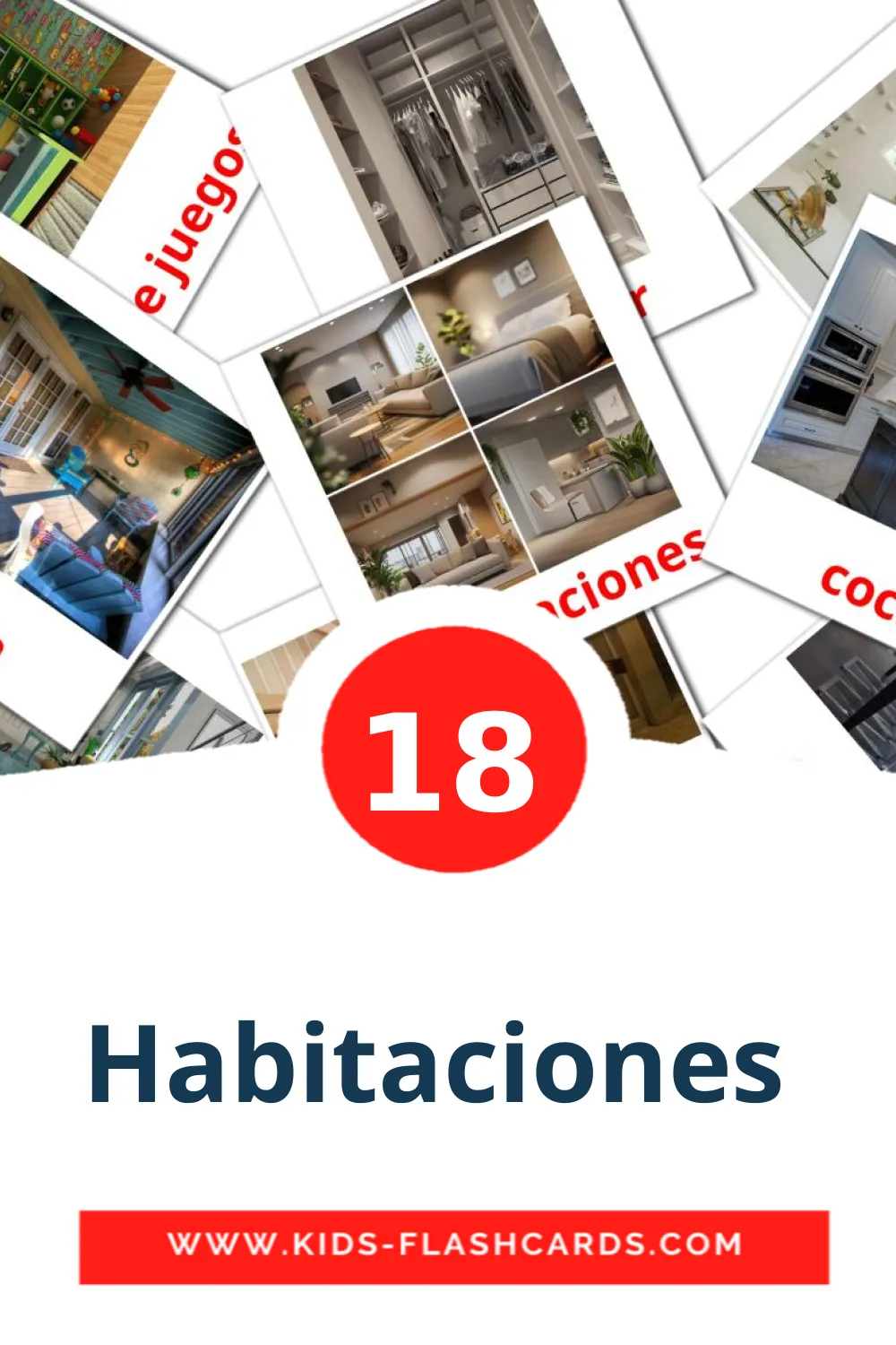 18 Cartões com Imagens de Habitaciones  para Jardim de Infância em espanhol