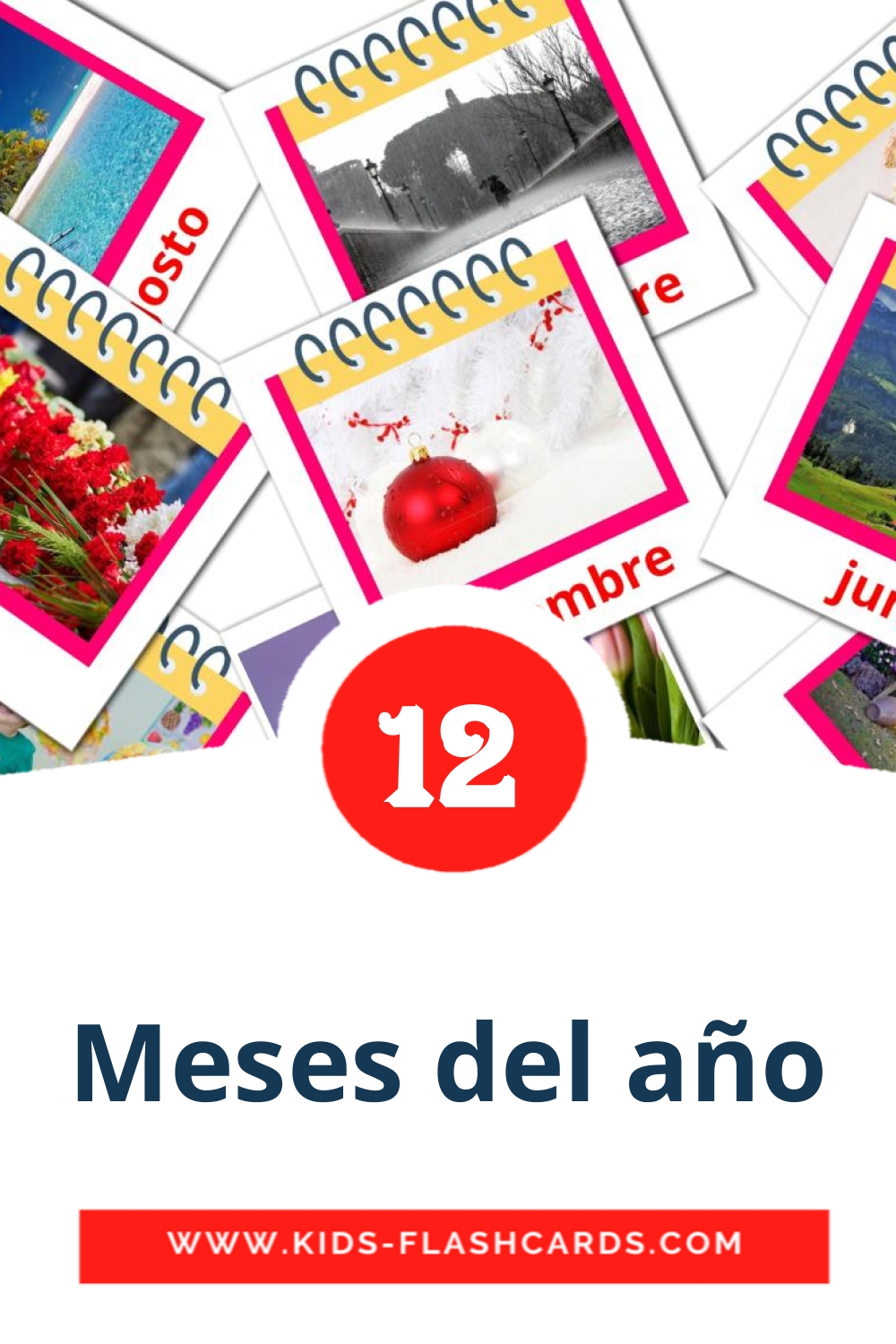 12 cartes illustrées de Meses del año pour la maternelle en espagnol